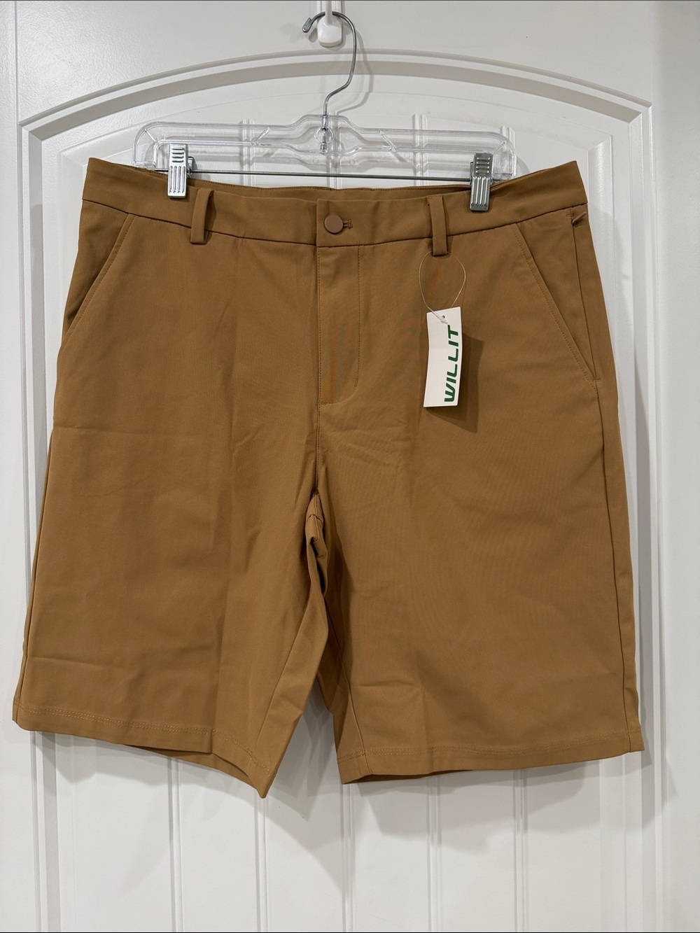 Willit Men’s Slim Fit Tan Flat-Front Shorts